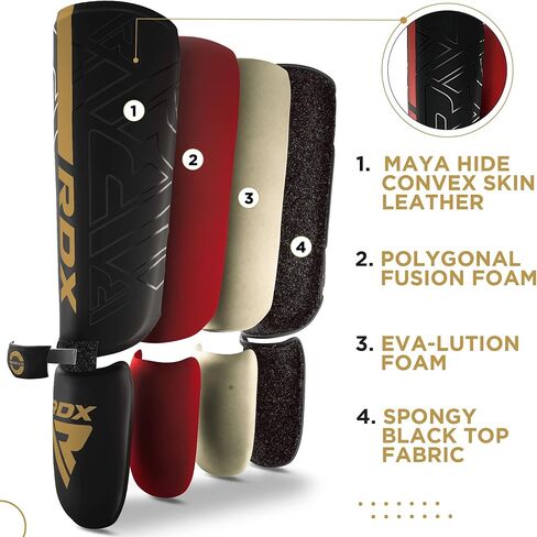 RDX Shin Guards for Kickboxing, Muay Thai and Training Pads, Maya Hide Leather Kara Instep Foam Protection, Leg Foot Protector for Martial Arts, Sparring, BJJ and Boxing Gear in Kuwait