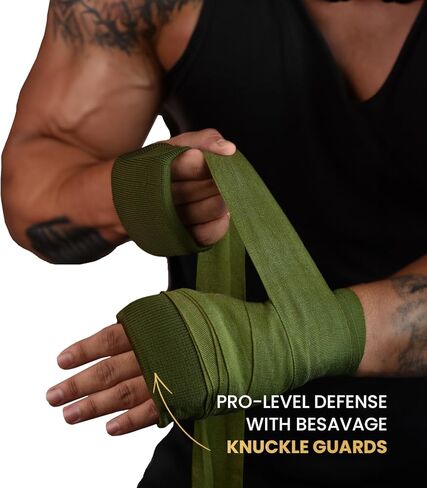 BeSAVAGE Hand Wraps with Knuckle Guards ǀ Knuckle Pads and Hand Wrap for Boxing, MMA, Muay Thai, Kickboxing ǀ EZ-Off & On Knuckle Protection for Men Women Youth in Kuwait