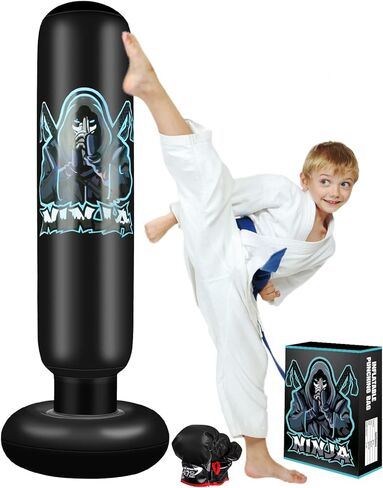 كيس ملاكمة قابل للنفخ للاطفال من نينجا - كيس ملاكمة 63 انش مع حامل - مجموعة ملاكمة قائمة بذاتها مع قفازات - العاب ملاكمة قابلة للنفخ للكاراتيه والتايكوندو والفنون القتالية المختلطة (هدايا للاولاد in Kuwait