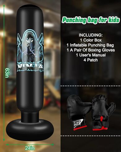كيس ملاكمة قابل للنفخ للاطفال من نينجا - كيس ملاكمة 63 انش مع حامل - مجموعة ملاكمة قائمة بذاتها مع قفازات - العاب ملاكمة قابلة للنفخ للكاراتيه والتايكوندو والفنون القتالية المختلطة (هدايا للاولاد in Kuwait