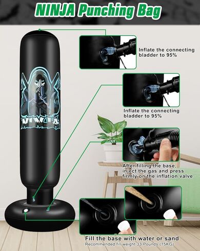 كيس ملاكمة قابل للنفخ للاطفال من نينجا - كيس ملاكمة 63 انش مع حامل - مجموعة ملاكمة قائمة بذاتها مع قفازات - العاب ملاكمة قابلة للنفخ للكاراتيه والتايكوندو والفنون القتالية المختلطة (هدايا للاولاد in Kuwait