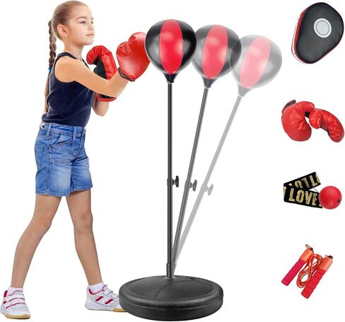 JHTOPJH حقيبة اللكم للأطفال قفازات الملاكمة قابلة للتعديل للأطفال حقيبة اللكم مع حامل ملاكمة مجموعة لعبة للأطفال من سن 3-10 سنوات بنين وبنات in Kuwait