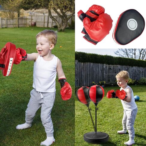 JHTOPJH حقيبة اللكم للأطفال قفازات الملاكمة قابلة للتعديل للأطفال حقيبة اللكم مع حامل ملاكمة مجموعة لعبة للأطفال من سن 3-10 سنوات بنين وبنات in Kuwait