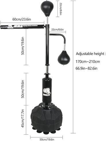 INNOLIFE Boxing Equipment 360° Spinning Bar Free Standing with 2 Punching Ball，Boxing Training Target Reflex Speed Bag in Saudi Arabia