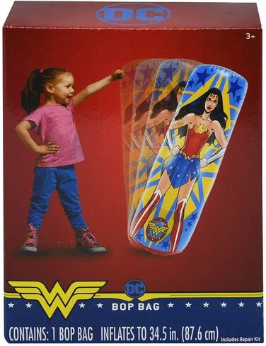 حقيبة اللكمة ووندر وومان للأطفال - حقيبة ملاكمة مستقلة قابلة للنفخ داخل والخارج لعبة حقيبة بوب للأطفال للتمرين واللعب، حقيبة متينة لتخفيف التوتر للخدمة الشاقة للأطفال - 86.39 سم in Kuwait