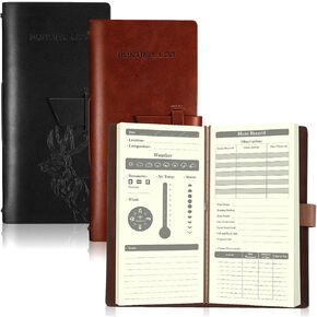 Eaasty 2 Pcs Leather Hunting Log Book Elk Hunting Journal Christmas Gifts for Men Designed for Huntsman to Record Hunt Details, 96 Pages(Tan, Reddish Brown)