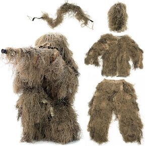 بدلات VIVO Ghillie، مقاسات البالغين والشباب، أنماط تمويه العشب الجاف وأوراق الشجر والغابات