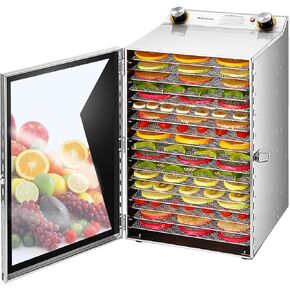 آلة تجفيف الطعام من آيبرودز، 18 صينية من الفولاذ المقاوم للصدأ، مع التحكم في الوقت ودرجة الحرارة، مجفف طعام لحوم البقر المقدد واللحوم والخضروات والفواكه، فضي in Kuwait