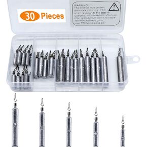 LadFath 30pcs Fishing Weights Kit, No Snag Skinny Pencil Shaped Fishing Sinkers, Suitable for Catfishing Equipment Drop Shot Weights Assortment, Snagless Sinker Rig for Anglers.