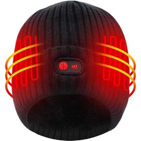 Autocastle 7.4V Heated Hat Men Women Battery Heat Cap Winter Warm Rechargeable Electric Battery Knitted Skull Beanies,Black in Kuwait