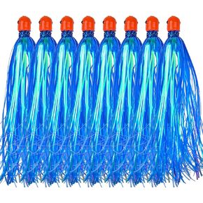Mylar Flash Teaser Tail Bucktail Fishing Teasers Weighted Jig Head Saltwater Mylar Fishing Skirts Bait Bullet Sinker Head 0.35 Ounce with Mylar Flash Skirts Hair 8pcs/Pack