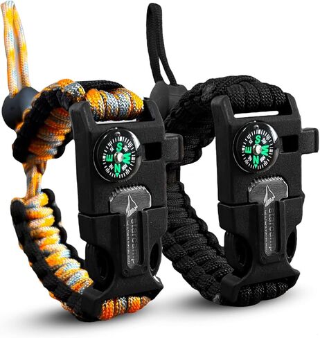 Starcamp Paracord Survival Bracelet Loud Whistle Emergency Compass Survival Fire Starter Scraper Accessories for Hiking and Camping 2-Pack in Saudi Arabia