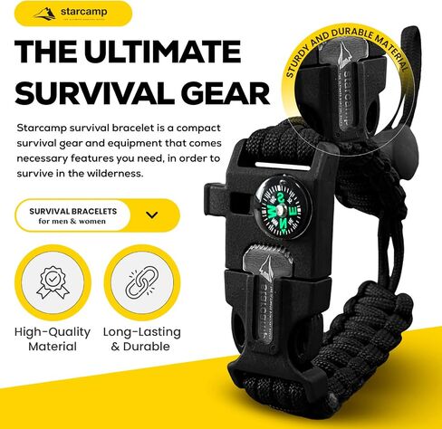 Starcamp Paracord Survival Bracelet Loud Whistle Emergency Compass Survival Fire Starter Scraper Accessories for Hiking and Camping 2-Pack in Saudi Arabia