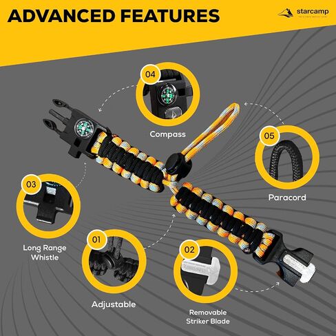 Starcamp Paracord Survival Bracelet Loud Whistle Emergency Compass Survival Fire Starter Scraper Accessories for Hiking and Camping 2-Pack in Saudi Arabia