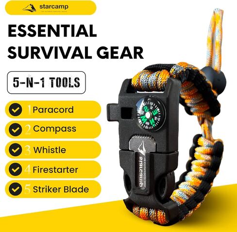Starcamp Paracord Survival Bracelet Loud Whistle Emergency Compass Survival Fire Starter Scraper Accessories for Hiking and Camping 2-Pack in Saudi Arabia