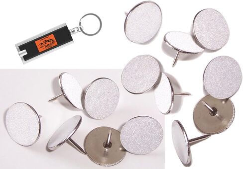 White Reflective Tacks (100 Pack) Trail Marking Tacks, Glow Tacks, Hiking Markers, Trail Marking Reflectors, Mark Trail Reflective Thumb Tacks for Hunting, White Tacks with Included LED Keychain Light in Saudi Arabia