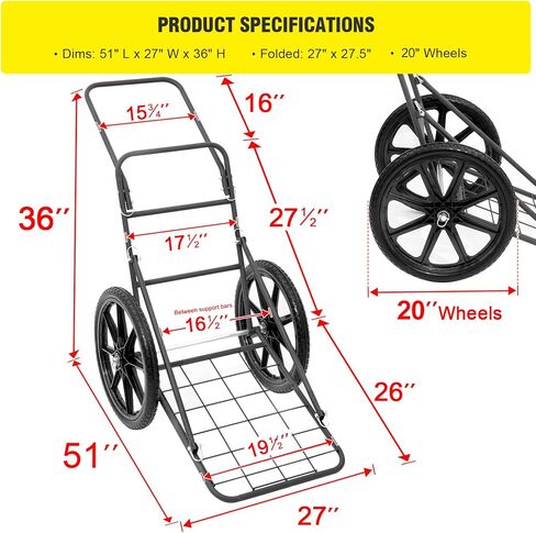 عربة غزال قابلة للطي من دونيكس، عربة ألعاب شديدة التحمل بعجلات كبيرة، تحمل ما يصل إلى 550 رطلًا من الغزلان، عربة لعب الغزلان ذات الوزن - مثالية للأيائل والغزلان والظباء - معدات الصيد وملحقاتها in Kuwait