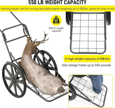 عربة غزال قابلة للطي من دونيكس، عربة ألعاب شديدة التحمل بعجلات كبيرة، تحمل ما يصل إلى 550 رطلًا من الغزلان، عربة لعب الغزلان ذات الوزن - مثالية للأيائل والغزلان والظباء - معدات الصيد وملحقاتها in Kuwait