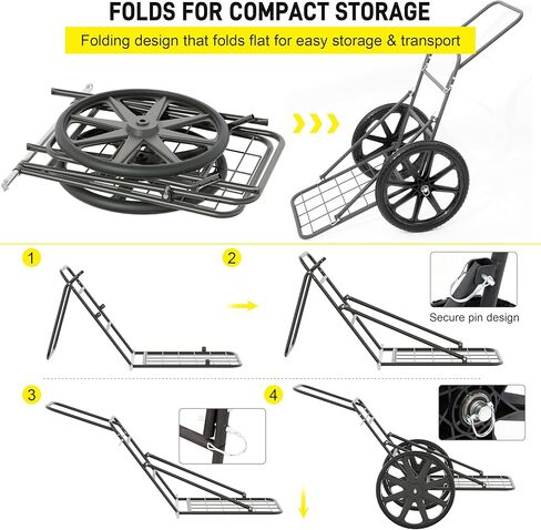 عربة غزال قابلة للطي من دونيكس، عربة ألعاب شديدة التحمل بعجلات كبيرة، تحمل ما يصل إلى 550 رطلًا من الغزلان، عربة لعب الغزلان ذات الوزن - مثالية للأيائل والغزلان والظباء - معدات الصيد وملحقاتها in Kuwait