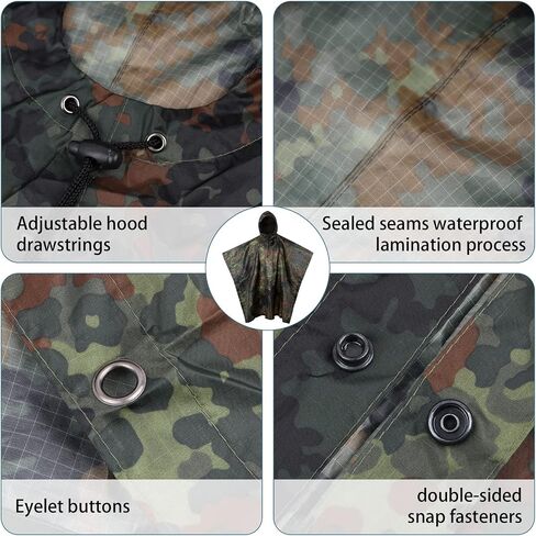 GRVCN Military Rain Poncho, Camouflage Raincoat Outdoor Waterproof Lightweight in Kuwait