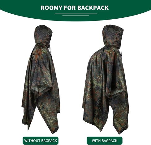 GRVCN Military Rain Poncho, Camouflage Raincoat Outdoor Waterproof Lightweight in Kuwait