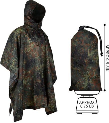 GRVCN Military Rain Poncho, Camouflage Raincoat Outdoor Waterproof Lightweight in Kuwait