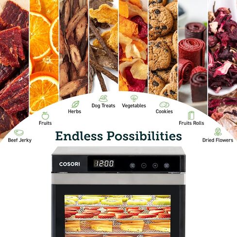 COSORI Food Dehydrator for Jerky, 176°F Temperature Control, 5 Stainless Steel Trays Dryer Machine, 4 Presets, 48H Timer, for Dog Treats, Meat, Fruit, Veggies, Snacks, Recipe Book Included in Saudi Arabia