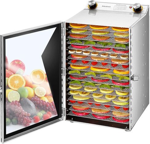 آلة تجفيف الطعام من آيبرودز، 18 صينية من الفولاذ المقاوم للصدأ، مع التحكم في الوقت ودرجة الحرارة، مجفف طعام لحوم البقر المقدد واللحوم والخضروات والفواكه، فضي in Kuwait