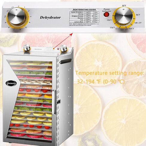 آلة تجفيف الطعام من آيبرودز، 18 صينية من الفولاذ المقاوم للصدأ، مع التحكم في الوقت ودرجة الحرارة، مجفف طعام لحوم البقر المقدد واللحوم والخضروات والفواكه، فضي in Kuwait