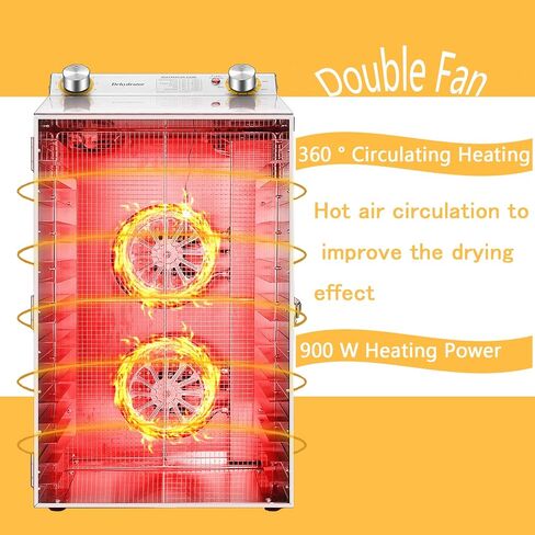 آلة تجفيف الطعام من آيبرودز، 18 صينية من الفولاذ المقاوم للصدأ، مع التحكم في الوقت ودرجة الحرارة، مجفف طعام لحوم البقر المقدد واللحوم والخضروات والفواكه، فضي in Kuwait