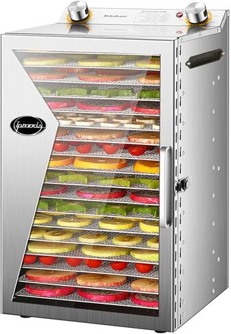 آلة تجفيف الطعام من آيبرودز، 18 صينية من الفولاذ المقاوم للصدأ، مع التحكم في الوقت ودرجة الحرارة، مجفف طعام لحوم البقر المقدد واللحوم والخضروات والفواكه، فضي in Kuwait