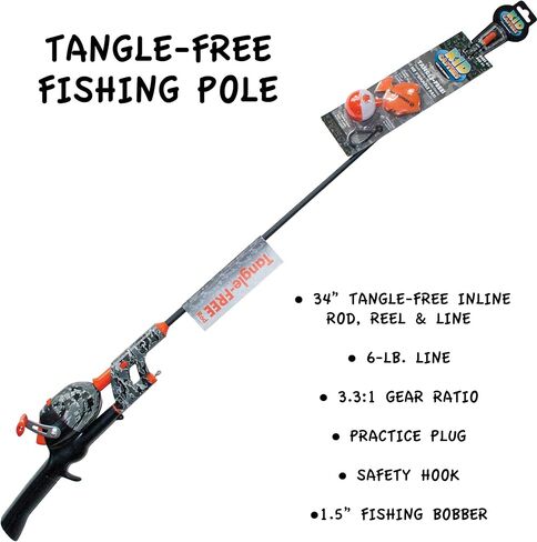 Kid Casters Black/Orange Camo No Tangle Fishing Combo with Bobber, Practice Casting Plug in Kuwait
