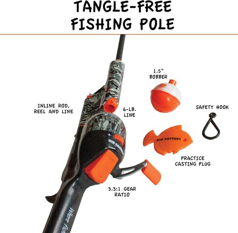 Kid Casters Black/Orange Camo No Tangle Fishing Combo with Bobber, Practice Casting Plug in Kuwait