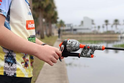 Kid Casters Black/Orange Camo No Tangle Fishing Combo with Bobber, Practice Casting Plug in Kuwait