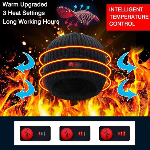 قبعة Autocastle 7.4 فولت ساخنة للرجال والنساء، غطاء حراري للبطارية، شتاء دافئ، بطارية كهربية قابلة لإعادة الشحن، قبعات محبوكة على شكل جمجمة، أسود in Kuwait