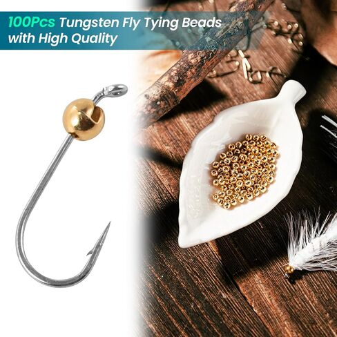 Goture 100PCS/5Colors Fly Tying Beads Tungsten Beads Brass Beads Fly Tying Materials 2/2.3/2.8/3.3/3.5/3.8/4.0mm Tungsten Beads for Fly Tying Fly Fishing Hooks in Kuwait