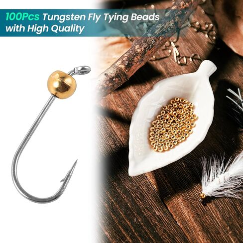 Goture 100 قطعة/5 ألوان يطير ربط الخرز التنغستن الخرز النحاس الخرز يطير ربط المواد 2/2.3/2.8/3.3/3.5/3.8/4.0 مللي متر التنغستن الخرز ل يطير ربط يطير الصيد السنانير in Kuwait