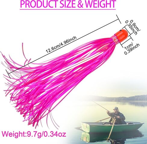 Mylar Skirt Trolling Lures 5.2in Fishing Mylar Skirts Trolling Teasers 3/8 oz Weighted Bullet Head Skirted Trolling Lures with Through-Hole for Mahi Tuna Wahoo Offshore Fishing in Kuwait