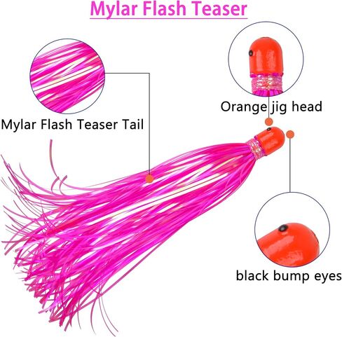 Mylar Skirt Trolling Lures 5.2in Fishing Mylar Skirts Trolling Teasers 3/8 oz Weighted Bullet Head Skirted Trolling Lures with Through-Hole for Mahi Tuna Wahoo Offshore Fishing in Kuwait
