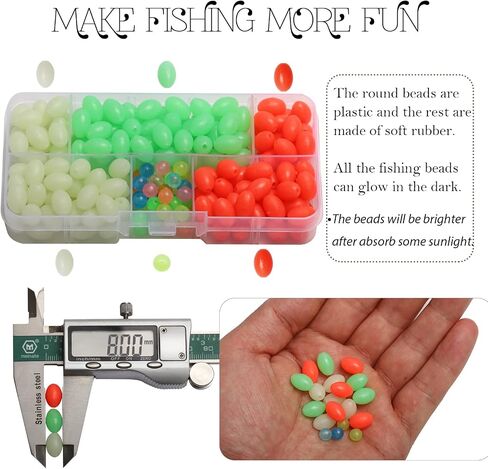 Dovesun Soft Rubber Fishing Beads Fishing Bait Eggs Accessories 7 Colors with Tackle-Box 0.23in(600pcs), 0.31in(250pcs), 0.39in(120pcs) in Kuwait