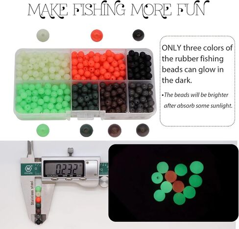 Dovesun Soft Rubber Fishing Beads Fishing Accessories Fishing Bait Eggs 7 Colors Round Fishing Beads with Fishing Tackle-Box 0.23in(600pcs), 0.31in(250pcs), 0.39in(120pcs) in Saudi Arabia