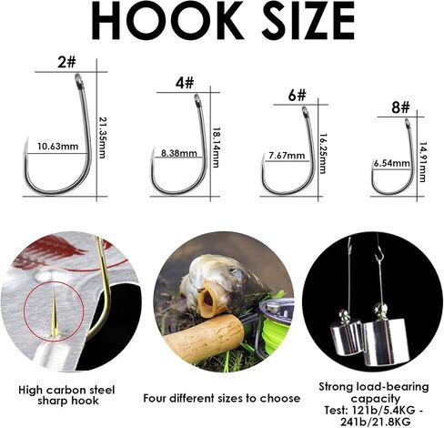 Carp Fishing Hair Rigs, 20 Pcs Curved Barbed Carp Hook Anti-Tangle Swivel Braided Thread line with 3 Card Boilie Bait Stops Dumbell Stoppers and Stringer Needle in Kuwait