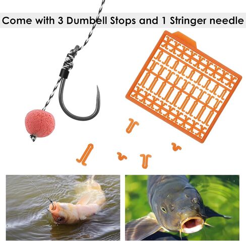 Carp Fishing Hair Rigs, 20 Pcs Curved Barbed Carp Hook Anti-Tangle Swivel Braided Thread line with 3 Card Boilie Bait Stops Dumbell Stoppers and Stringer Needle in Kuwait