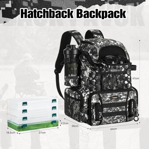 Piscifun Fishing Tackle Backpack with Rod Holders & 4 Tackle Boxes, Waterproof Rain Cover, Bottle Holder, Large Water-resistant Fishing Bag Store Fishing Gear & Equipment for Fishing, Camping, Hiking in Saudi Arabia