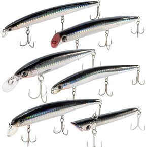 Dr.Fish Saltwater Fishing Lures Kit 5" Surf Fishing Sriper Saltwater Minnow Lures Mustad Hooks Jerkbait Popper Plugs Inshore Offshore Mackerel Tarpon Barracuda in Kuwait