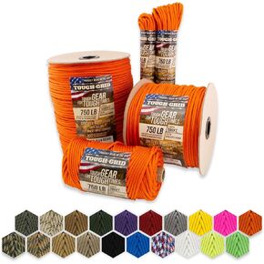 TOUGH-GRID Premium 750lb Paracord 100% Nylon Type IV Mil-Spec Parachute Cord - Certified MIL-C-5040H - UV/Abrasion Resistant - Heavy Duty Strands - Made in USA and Used by US Military