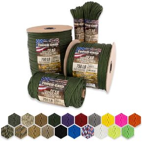 TOUGH-GRID Premium 750lb Paracord 100% Nylon Type IV Mil-Spec Parachute Cord - Certified MIL-C-5040H - UV/Abrasion Resistant - Heavy Duty Strands - Made in USA and Used by US Military