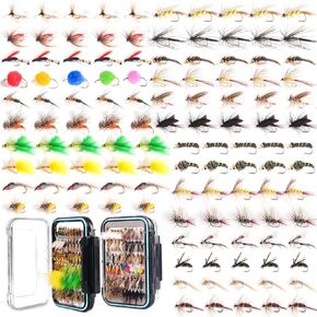 Maxcatch Fly Fishing Flies Kit 120pcs Handmade Assortment Dry/Wet Flies, Nymphs, Streamers with Fly Box Included in Saudi Arabia