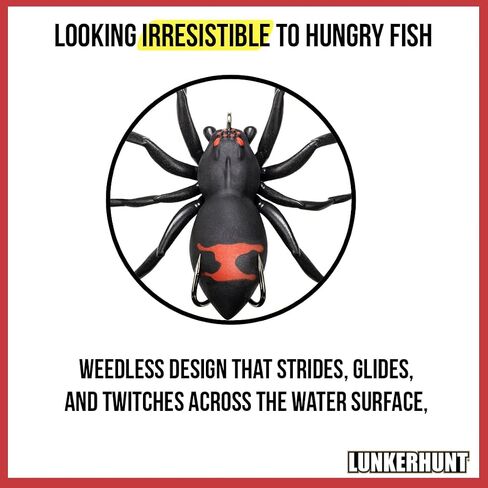 LUNKERHUNT Phantom Spider Lure for Bass Fishing (2.5 Inch) | Topwater Spider Fishing Lure with Natural Walking Action | Soft Hollow Body Weedless Hooks for Trout and Pike in Kuwait
