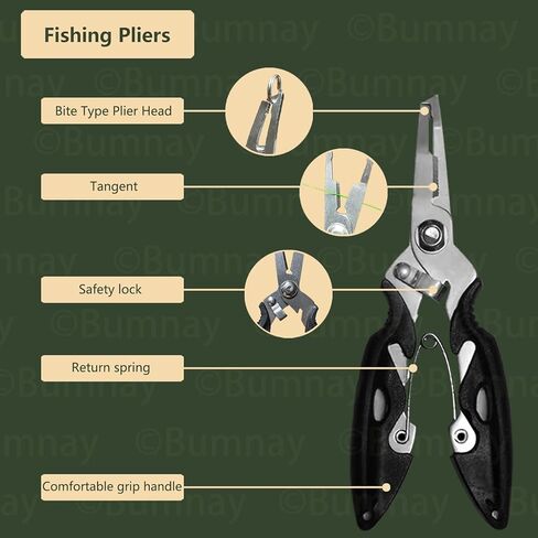 bumnay Fishing Tool Kit - Fishing Pliers Fish Lip Gripper,Muti-Function Fish Hook Remover,Split Ring,Fly Fishing Tools Set Gift for Men in Kuwait